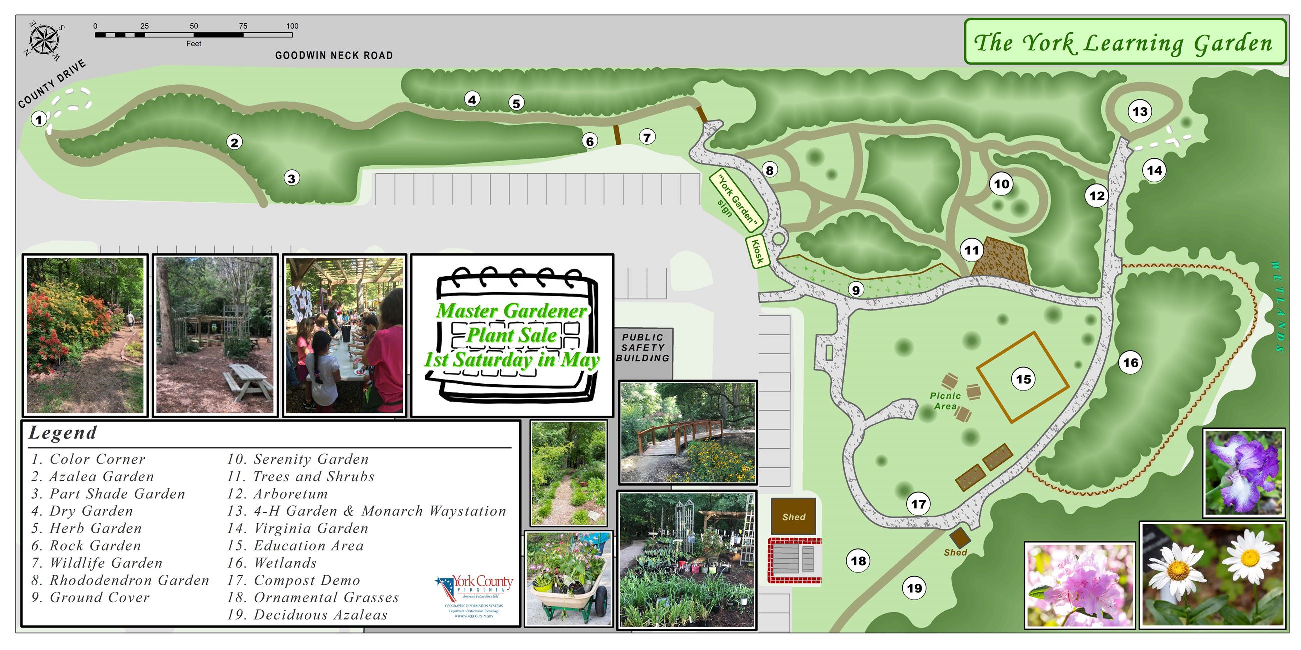 Map of York Learning Garden with sections listed